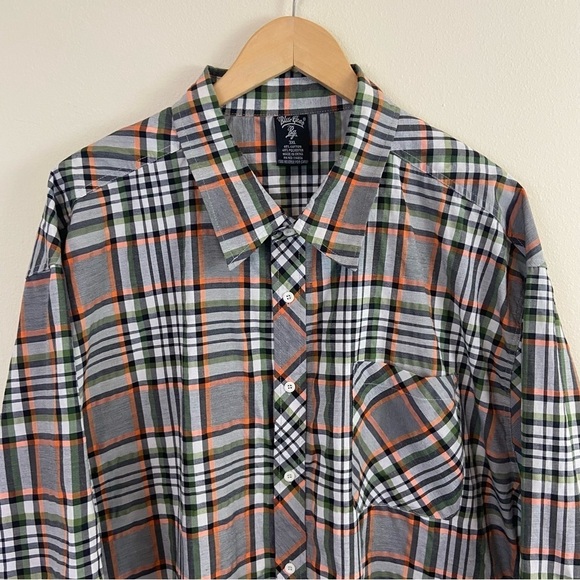 Mens Plaid Button Down Shirt Grey Orange Black Cotton Blend Sz 3XL Big & Tall - Picture 2 of 7